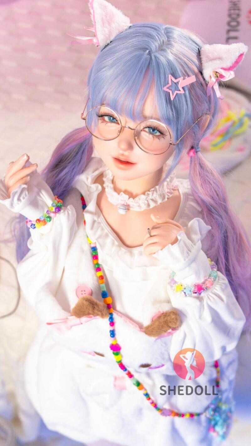 SHEDOLL ヤオヤオ 145cm 爆乳Gカップ 猫耳ツインテール眼鏡娘｜純白ロリータ着衣+ニーソ｜植毛･口腔チャネル･1:1複製｜メロウ体験/二次元嫁